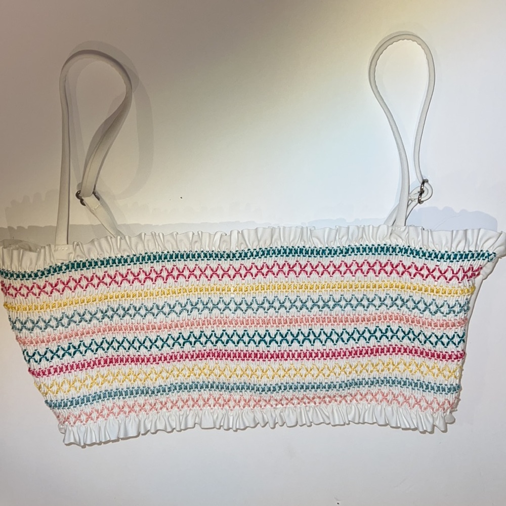 NWOT White Rainbow Smocked Bikini Top